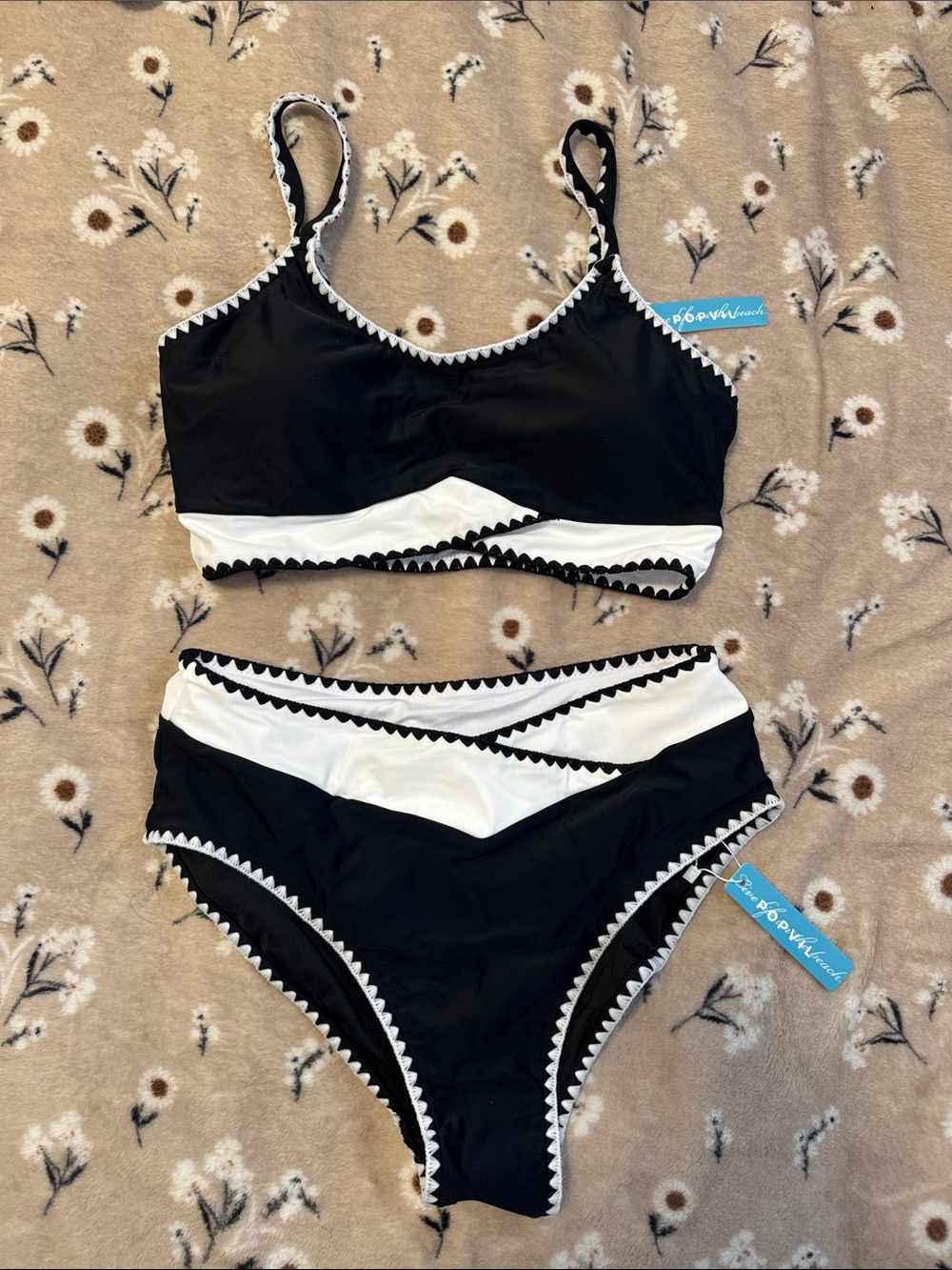 Ppopvil NWT Black & White High-Waist Bikini Set